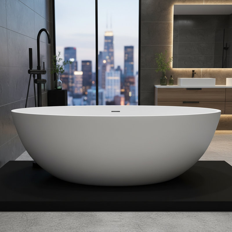 Baignoire de trempage autoportante en résine à surface solide en pierre solide de 67 pouces KAKUSIGA