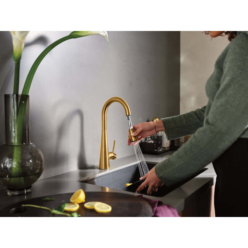 Sleek Smart Touchless Single Handle Kitchen Faucet with Power Clean, Brushed Gold