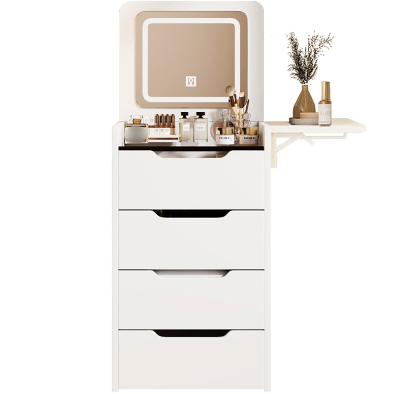 31 Vanity Desk With Hidden Storage And Foldable Panel, White Makeup Table Use, Drawers, Flip Mirror