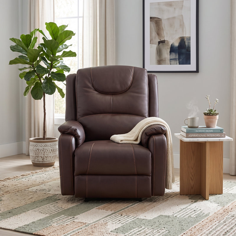 Leather Power Recliner and Recliner, Cuir brun