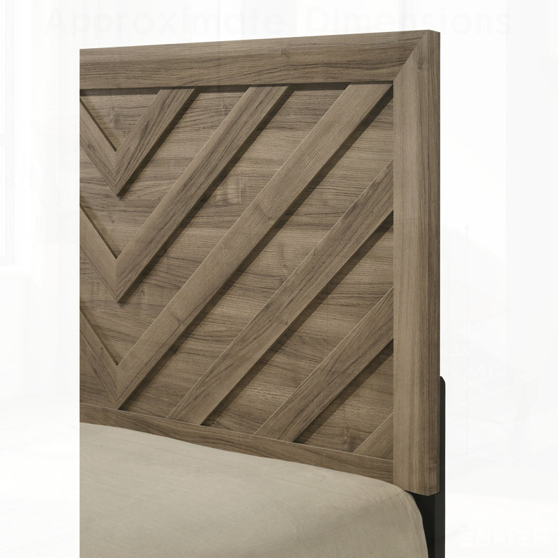 Lit de tête de lit à chevrons avec finition bois chaud brun clair, parfait pour les chambres modernes et confortables