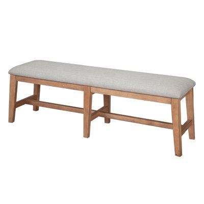 Banc de salle à manger Rejo, coussin gris avoine, bois de pin brun naturel