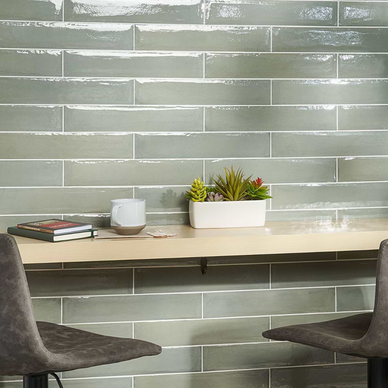 Paint 3x16 Glossy Porcelain Tile, Verde Green