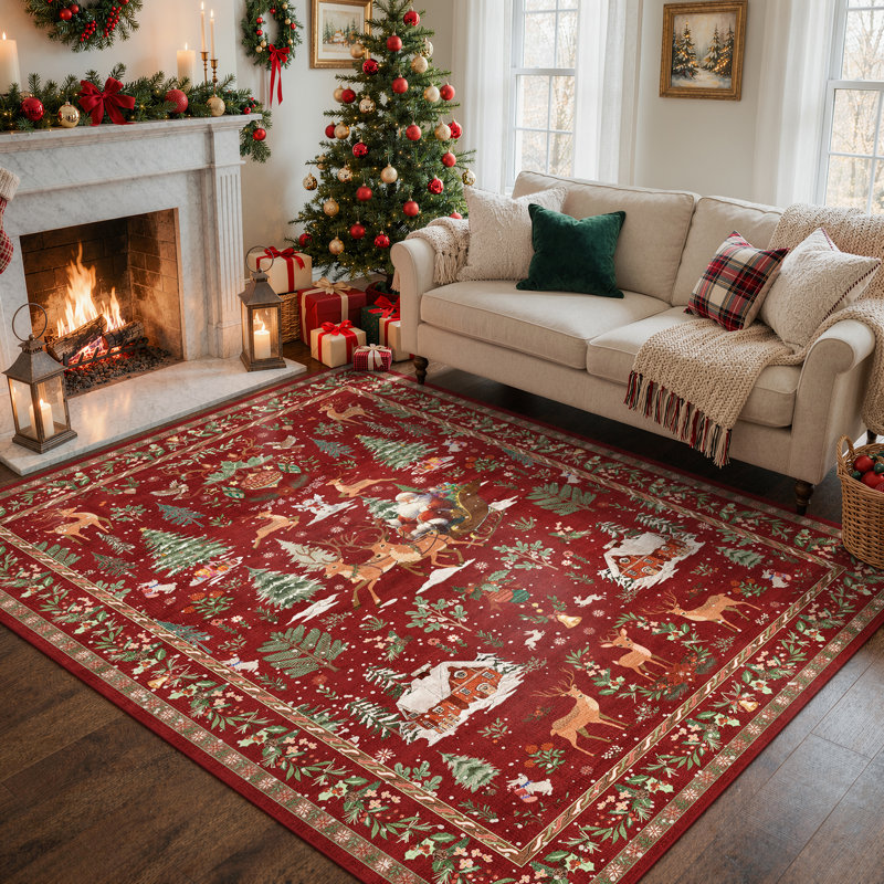 Renne de Noël Laurica lavable en traîneau, Rectangle 5 pi x 7 pi