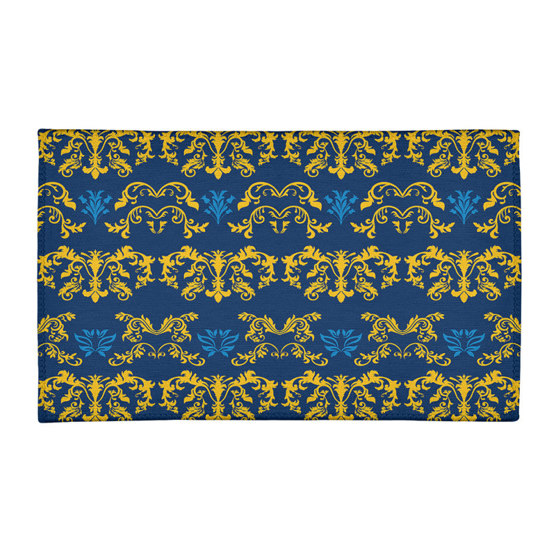 Tapis bleu / jaune Damask, Rectangle 2 pi x 3 pi