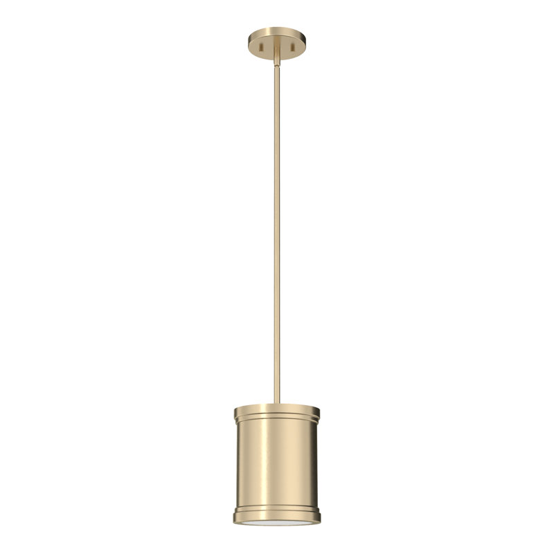 Alturas Gold Painted Cased White Glass Drum Pendant Light