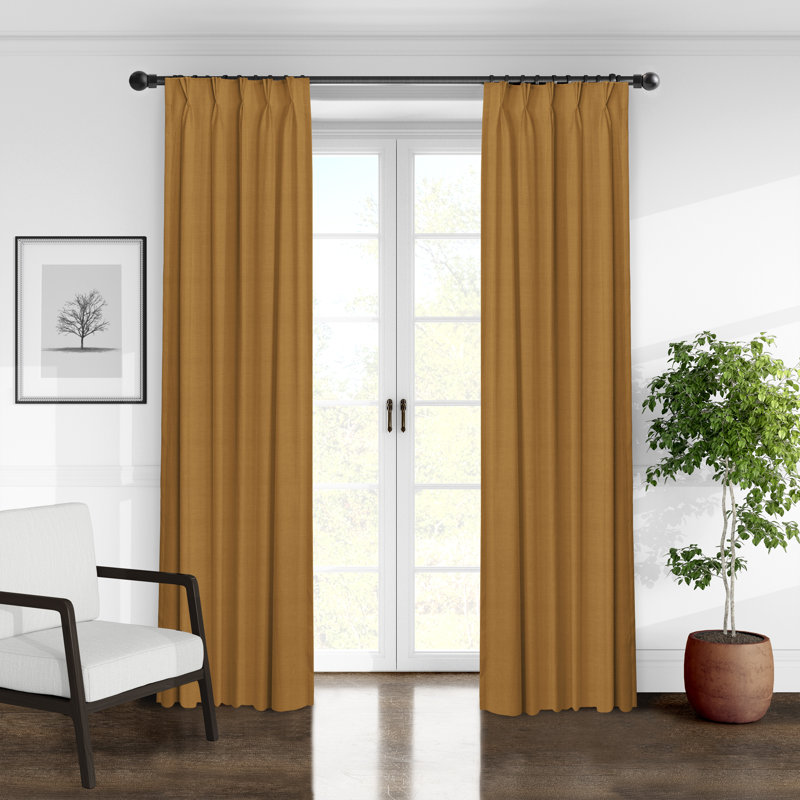 Elsie Linen Look Pinch Pleat Drapery Panels Pair, Gold, 20"W x 108"L