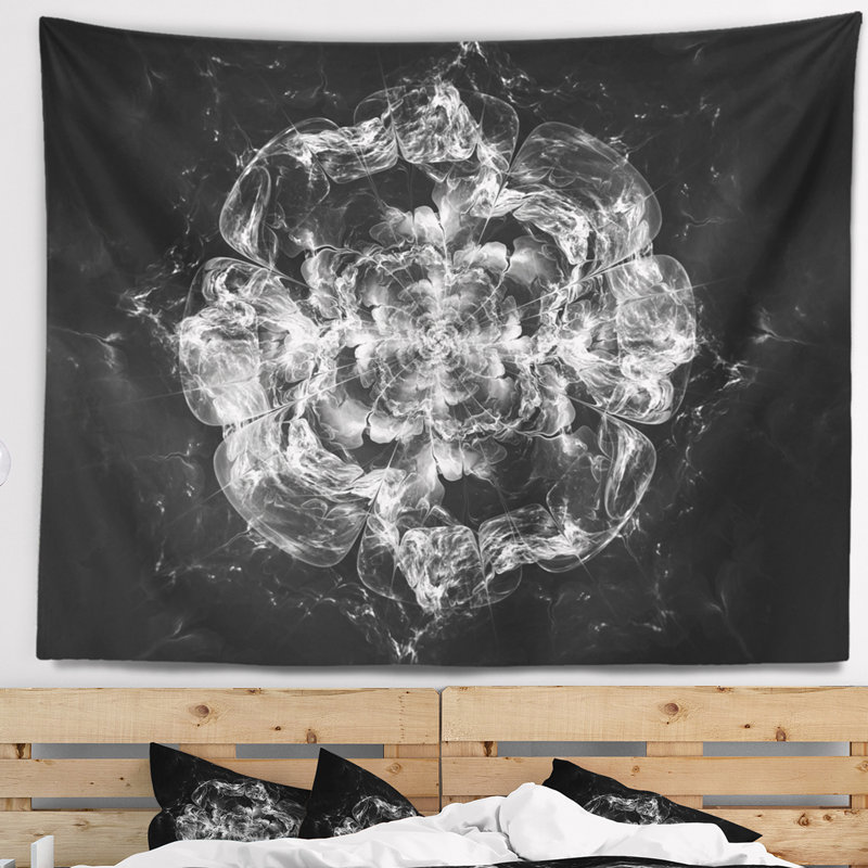 Tapisserie florale fractale florale argentée, H 50 po x l 60 po