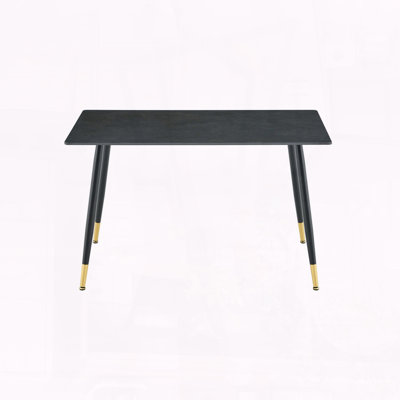 Modern Rectangular Sintered Stone Dining Table with Gold-Plated Legs (Vic Dark)