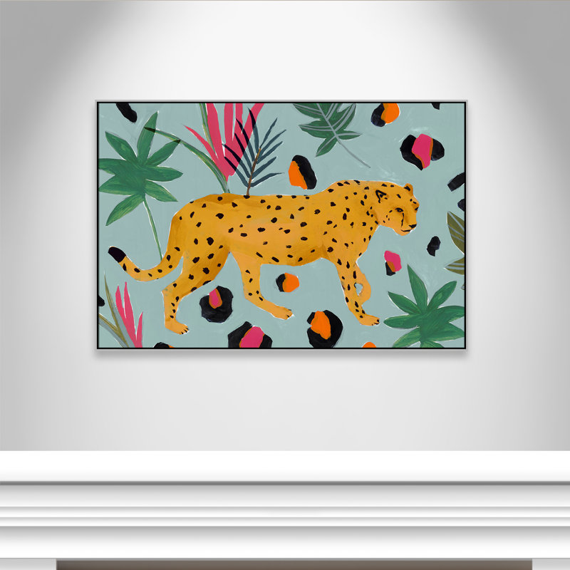 Walking Cheetah II by Isabelle Z, Silver Framed Canvas, 41.5" H x 61.5" W x 2" D