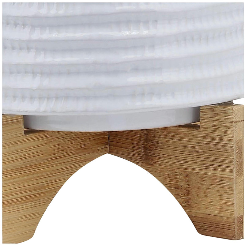8" TEXTURED PLANTER W/ STAND, WHITE