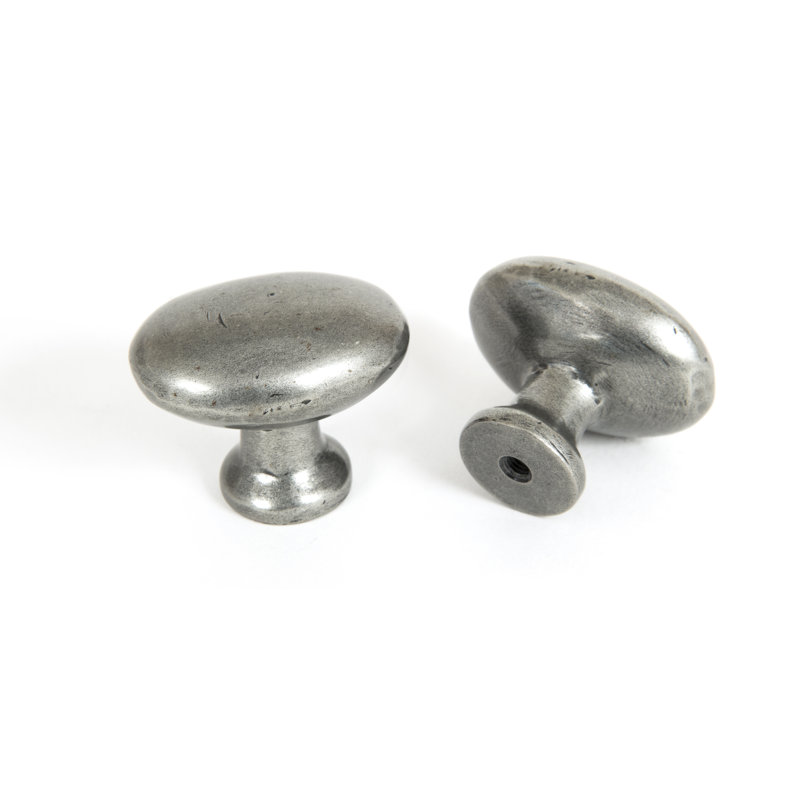 Oval 40mm Length Cabinet Oval Knob, Pewter Patina