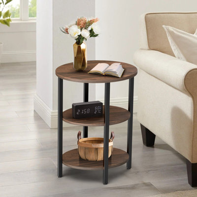 Jakwan Oval End Table with 3-Tier Storage Shelves