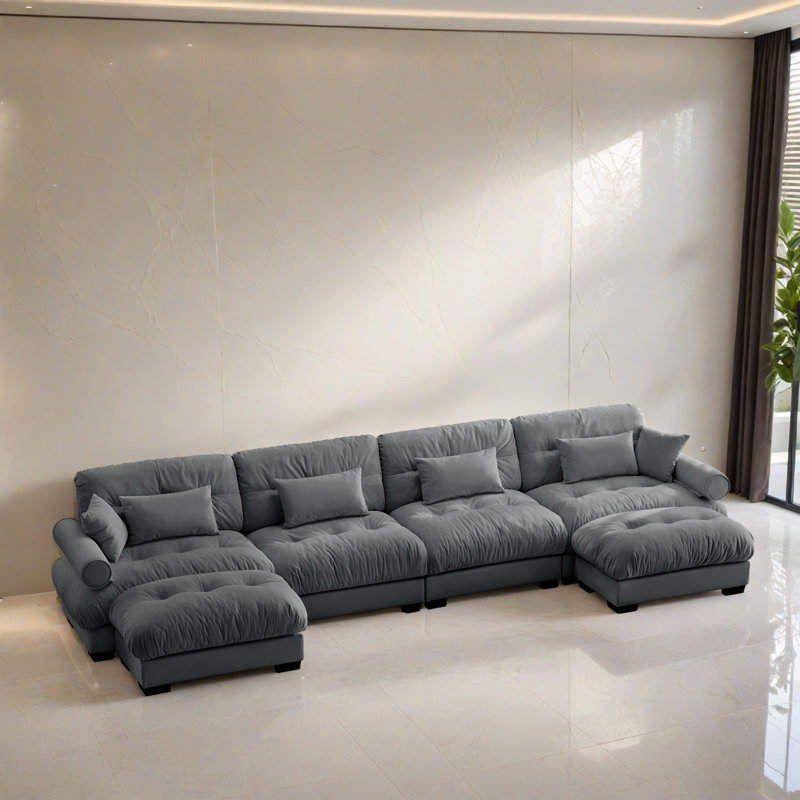 Canapé-lit modulaire 6 pièces pour salon, Velours gris velours