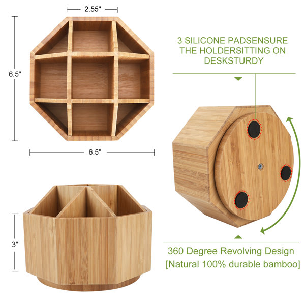 Marbrasse Bamboo Rotating Pen Holder with Double Guam