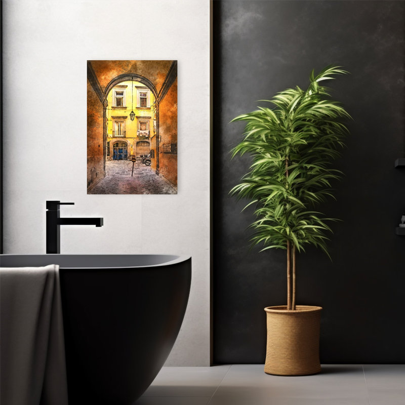 «Vibrant European Courtyard», art mural rétro, 24" H x 16" W