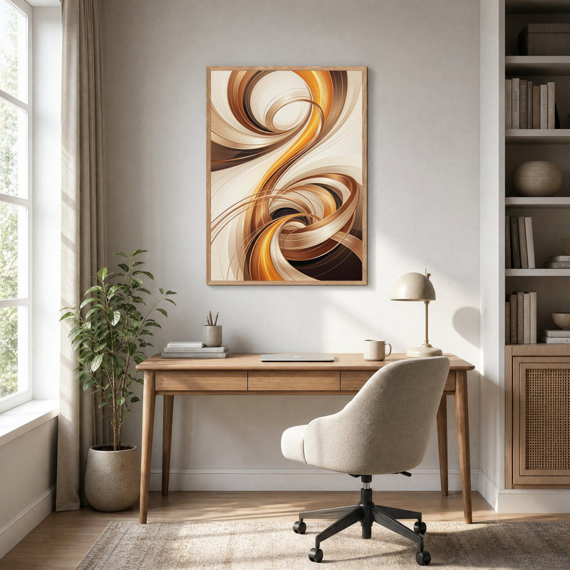 Tableau abstrait en bronze et en or à motifs de rubans tourbillonnants, H 48 po x l 36 po