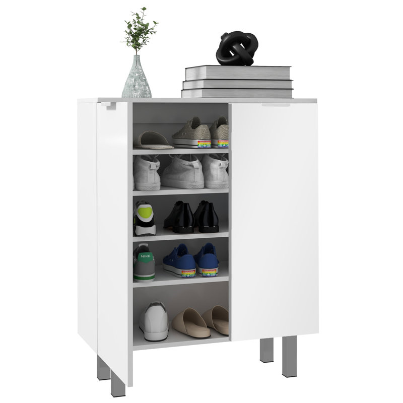 HOMCOM Shoe Storage Cabinet, Compact for 15-20 Pairs, High Gloss White