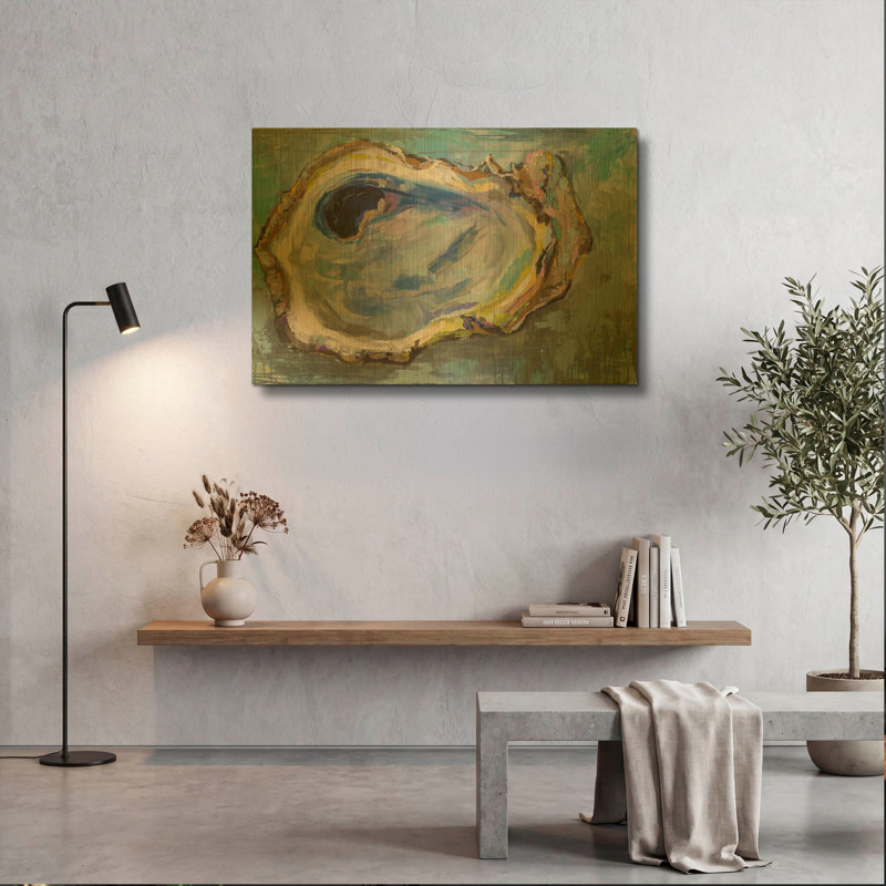 «Oyster Two» par Jeanette Vertentes, art mural en métal doré, 36 po x 24 po, 36 po x 24 po