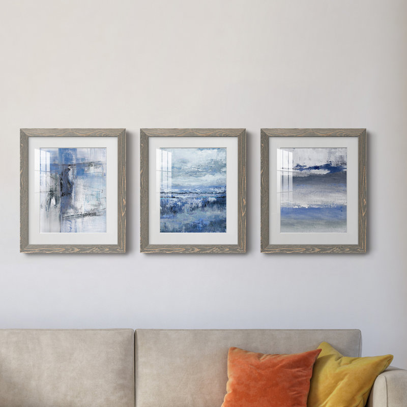«Soft Solace Indigo», ensemble de 3 cadres photo, Gris, H 31,5 po x l 43,5 po x P 1 po