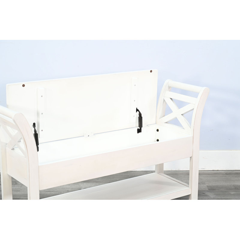 Sorush Solid Wood Storage Bench, Marble White