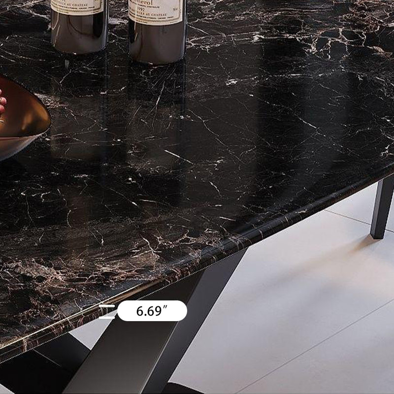 Plateau de table rectangulaire noir en pierre frittée + table de salle à manger en acier inoxydable