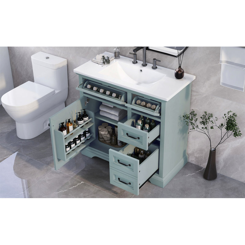 Meuble-lavabo 36 po avec lavabo en céramique, Gris