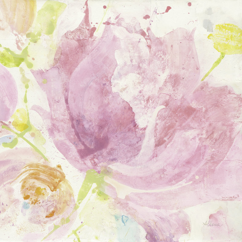 Fleur rouge-rose, floral, impressionniste, orange, jaune, H 16 po x l 24 po x P 1,5 po