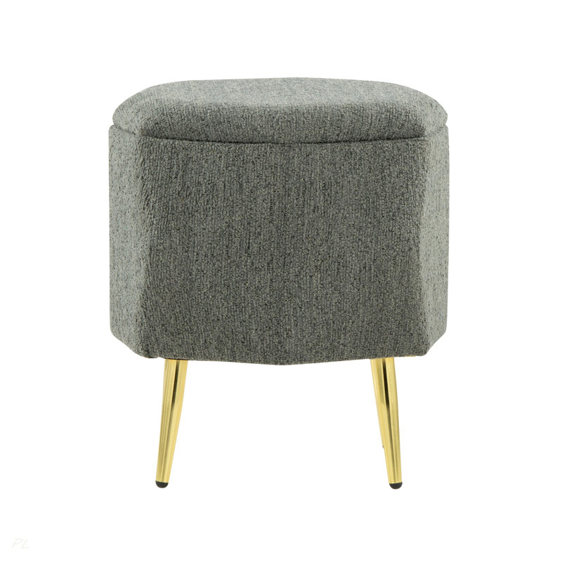 Ottoman In Gold Metal And Green Fabric With Storage, Green