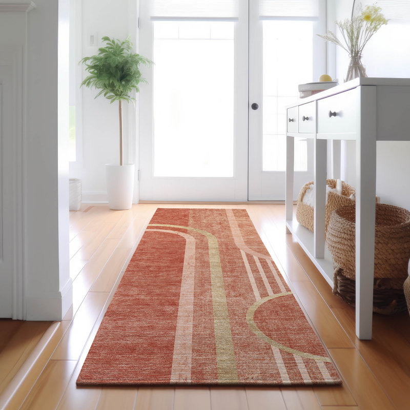 Premium Machine Washable Cerrito AMF532 Salmon Rug, Runner 2'3" x 7'6"
