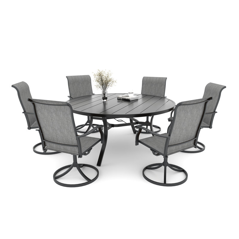 Ensembles de salle à manger de patio 54 po pour 6 personnes avec chaises pivotantes 6 personnes, Pierre dure