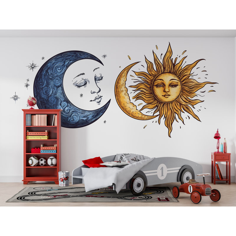 Ensemble de décalcomanie murale soleil lune, autocollant mural céleste, Boho Wall Art, décor d'astrologie, mystique soleil lune murale, décor de chambre à coucher, 180 g