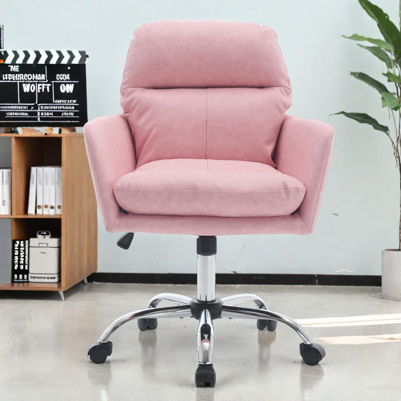 PU Leather Adjustable Office Chair with Black Base, Pink