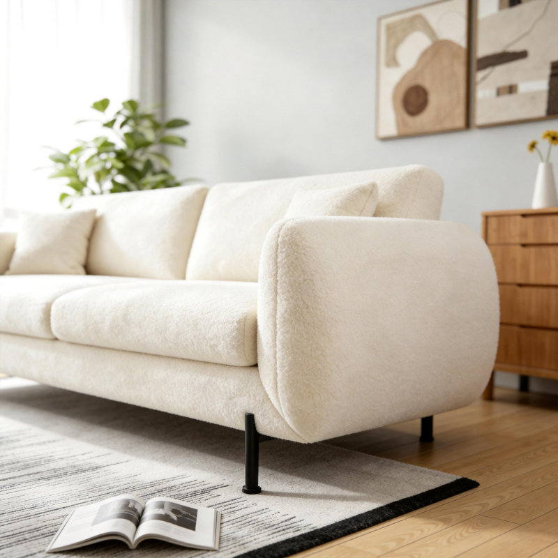 Canapé 82 po rembourré 3 places Boucle, White, Beige