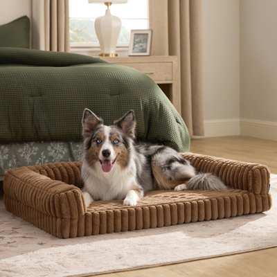 Bedsure ComfyFleece Orthopedic Dog Bed Sofa for Large Dogs - Egg Crate Memory Foam Dog Couch, Three-Sided Bolster, Waterproof Washable Cover, Non Slip
