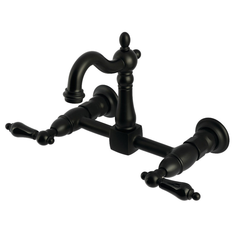 Kingston Brass Duchess Double-Handle 2-Hole Wall-Mount Bridge Kitchen Faucet, Matte Black
