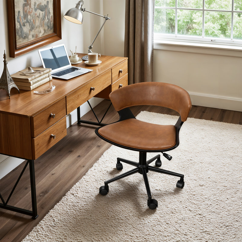Levnis 360° Swivel Faux Leather Home Office Desk Chair, Brown/Black