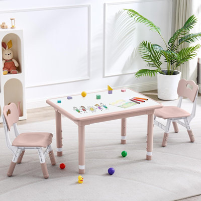 Kids Table and 2 Chairs Set, Height Adjustable (17.7"-26.1") Toddler Table and Chair Set, Multi-Activity Table with Graffiti Desktop, Children’s Table by Isabelle & Max