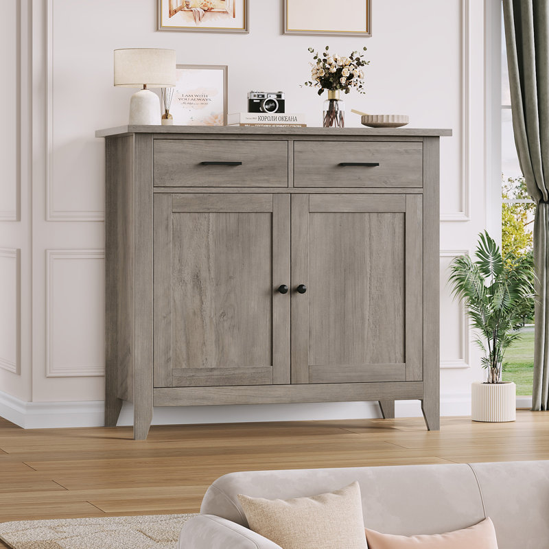 Armoires d'appoint en bois avec 2 tiroirs et 2 portes Ailynn, Gris