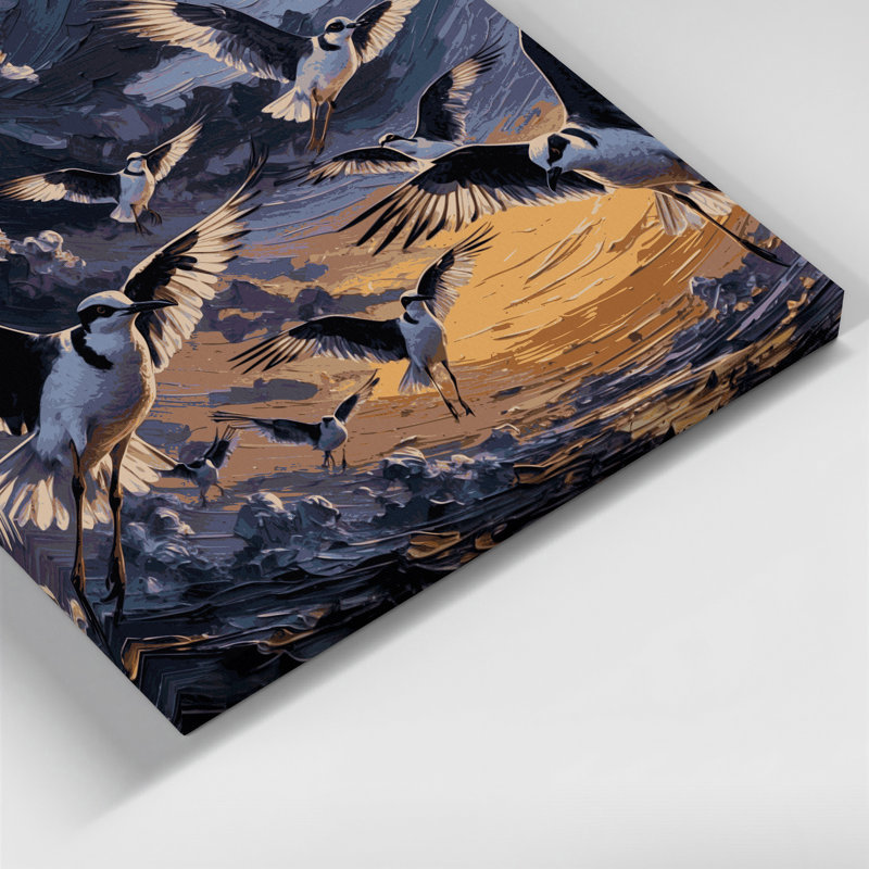 Oiseaux sur toile grise, H 12 po x l 12 po