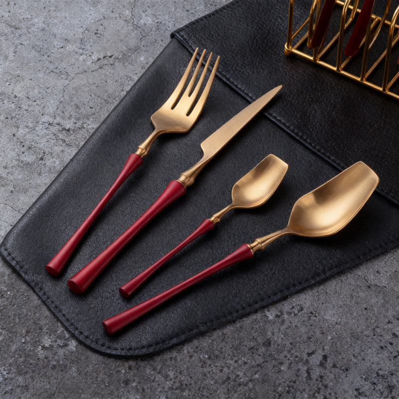 Service de vaisselle professionnel en acier inoxydable, 20 pièces de coutellerie avec fourchette et cuillère en plaqué or titane pour la maison et les cadeaux