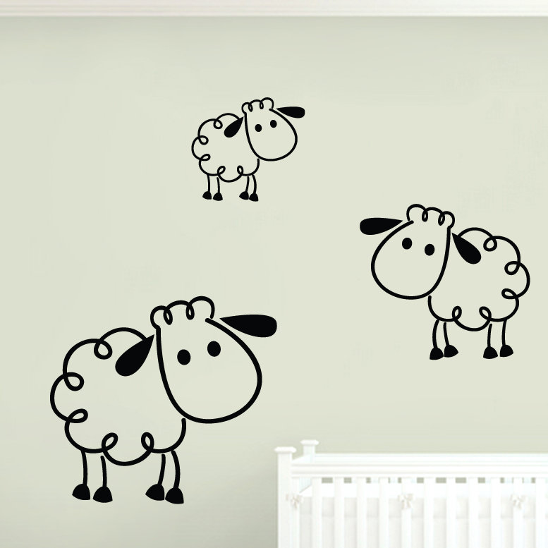 Ensemble de 3 décalcomanies murales pour moutons, Noir