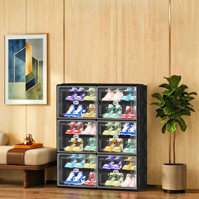 6-Tier 24-Pair Stackable Shoe Storage Box with Clear Magnetic Doors for Sneakers, Easy Assembly