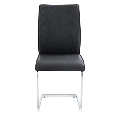 Dark Gray Pu Dining Chair , Simple Arch , Metal Legs, Showcases Retro Charm Ergonomic Chairs - Of 2 With Arched Silver Legs And High Resilience