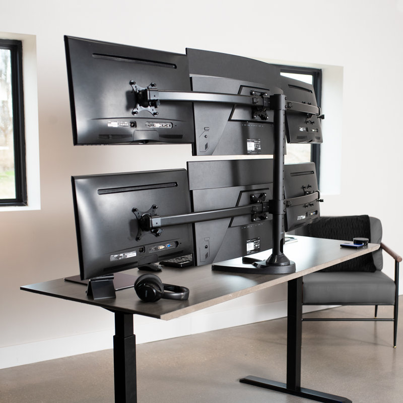 VIVO Hex Black Steel and Aluminum Adjustable 6-Screen Monitor Stand