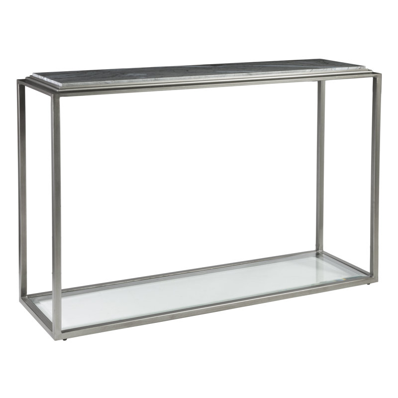 Transitional Treville Console with Blue Forest Marble Top and Antiqued Silver Leaf Frame