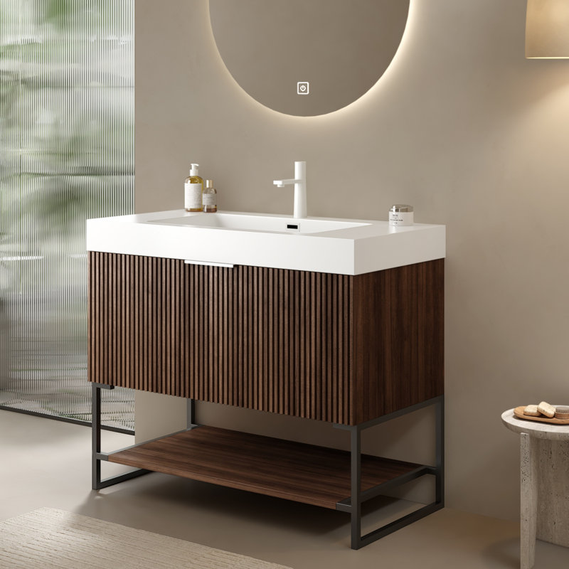 Meuble-lavabo en bois massif rayé Yolan 