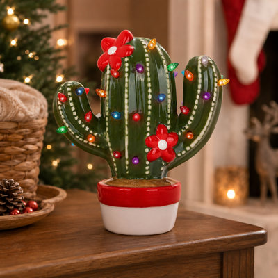 Ceramic Cactus Christmas Tree - Desk Christmas Tree - Miniature Christmas Tree