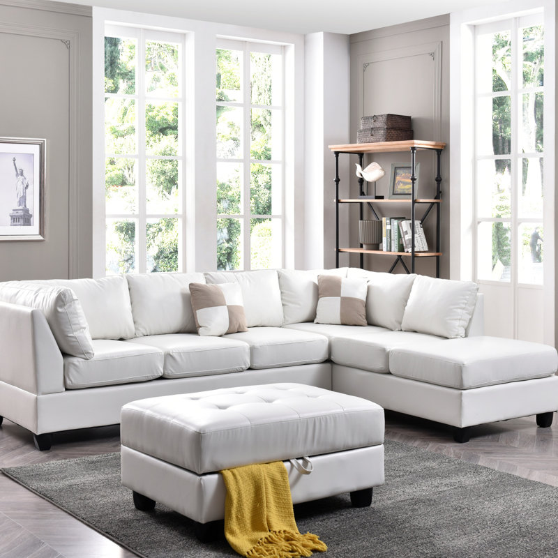 Sectional (Without Ottoman), White Faux Leather