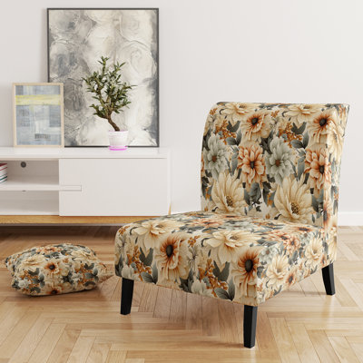 Neutral Tones Essence Buttercup Floral Pattern - Upholstered Cottage Accent Slipper Chair
